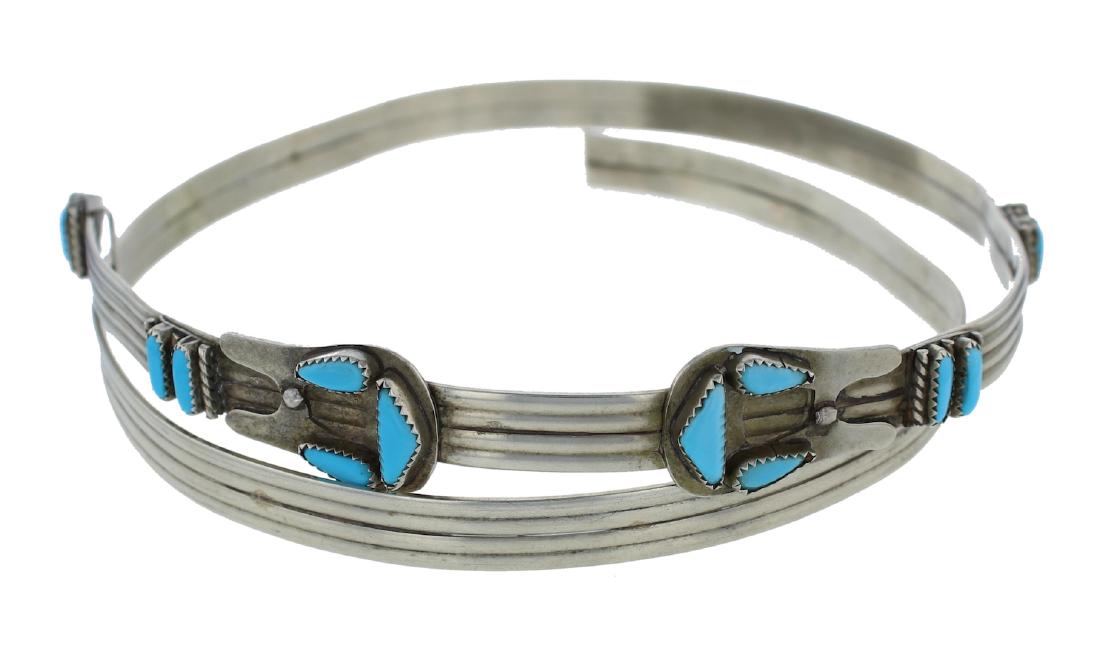 Sterling Silver Genuine Turquoise Vintage All Silver: Sterling Silver Genuine Turquoise Vintage All Silver Hat Band Navajo native American Southwest Indian Jewelry Signed |||Weight: 87.8 Grams, Size: 28.5" length, .5" Width