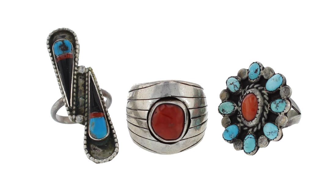 Sterling Silver Genuine Turquoise & Coral Vintage Ring (1 of 1)