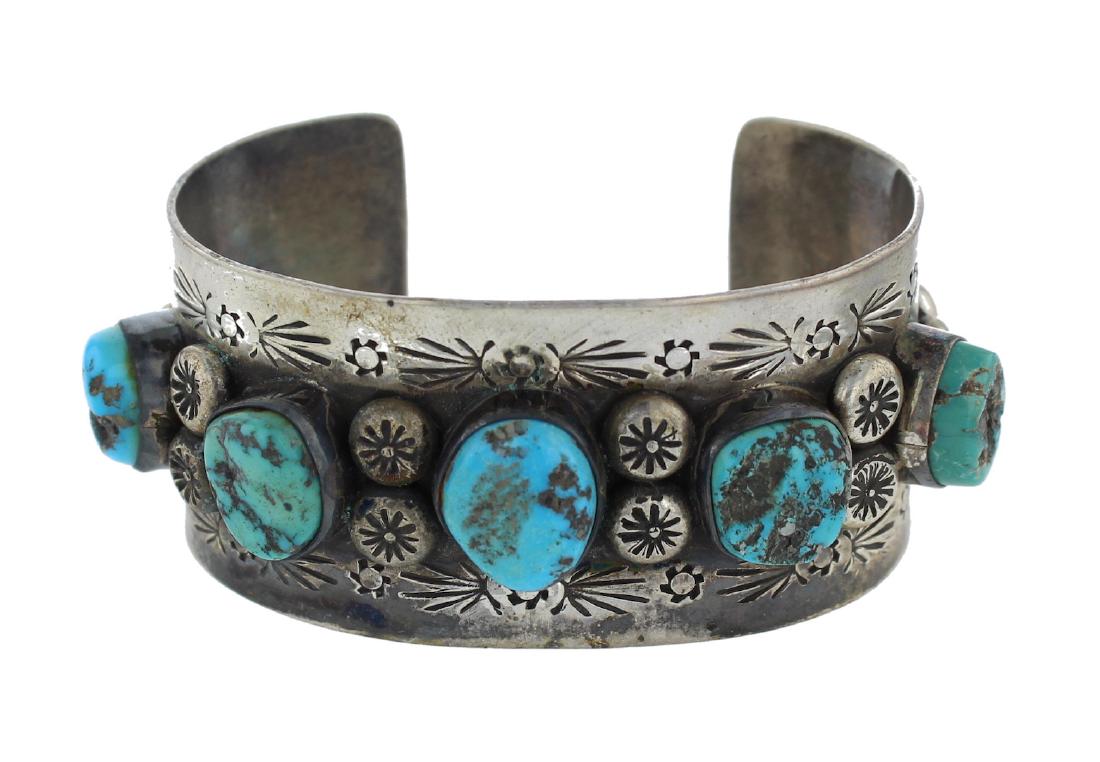 Sterling Silver Genuine Turquoise Antique Old Pawn: Sterling Silver Genuine Turquoise Antique Old Pawn Masterpiece Bracelet Navajo Native American Southwest Indian Jewelry Unsigned |||Weight: 73.4 Grams, Size: 5.5" inner, 1.25" Gap, 6.75" Total, 1.25"