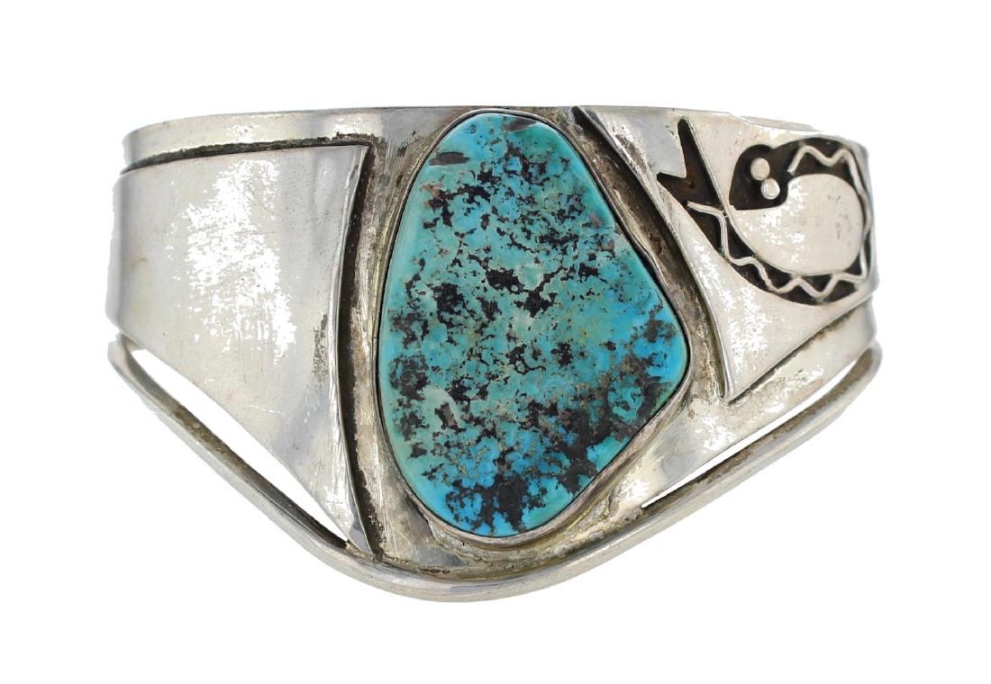 Sterling Silver Genuine Turquoise Antique Old Pawn (1 of 1)