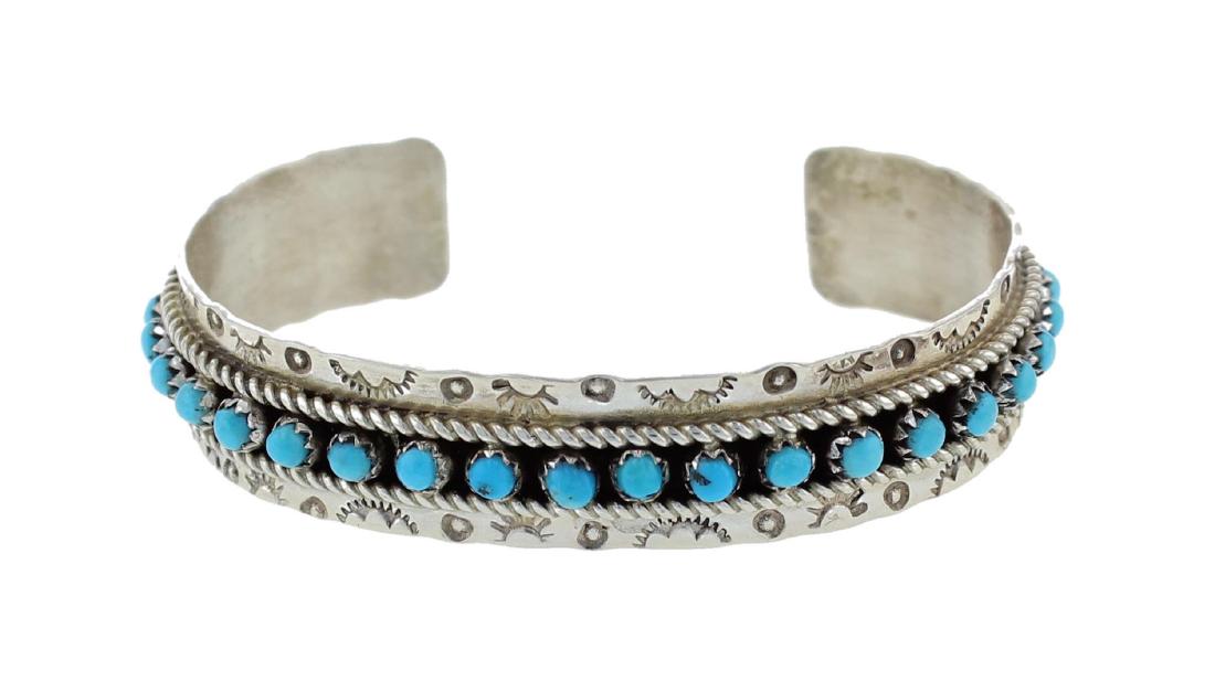 Sterling Silver Genuine Turquoise Row Bracelet Zuni (1 of 1)