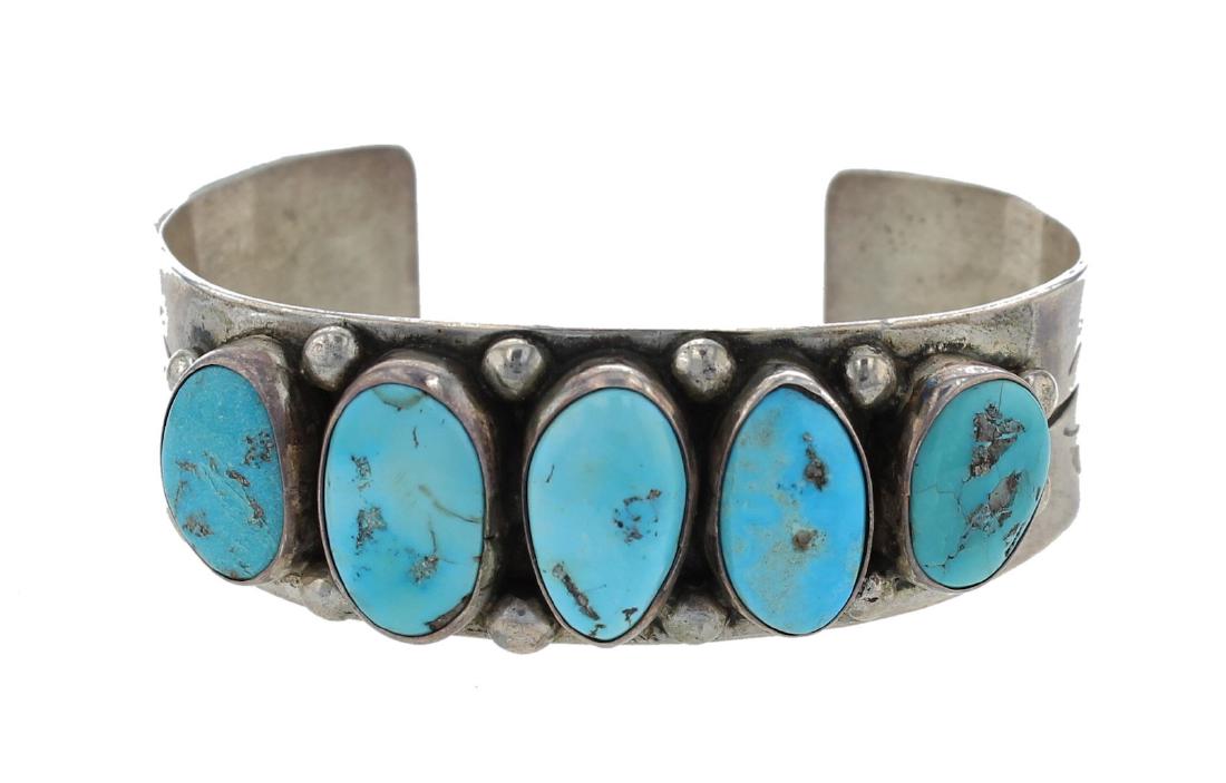 Sterling Silver Genuine Turquoise Vintage Old Pawn (1 of 1)