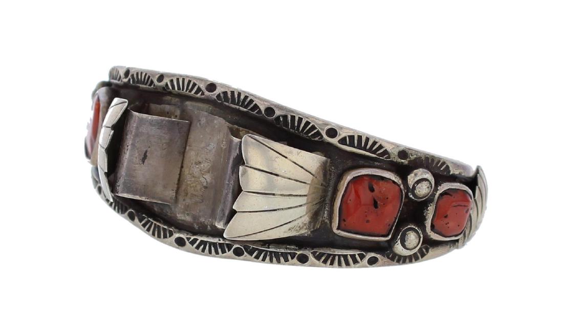 Sterling Silver Genuine Coral Vintage Old Pawn Watch (1 of 1)