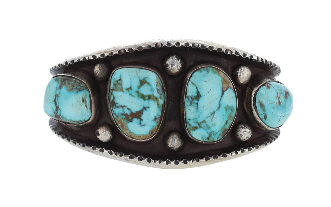 Sterling Silver Genuine Turquoise Antique Old Pawn: Sterling Silver Genuine Turquoise Antique Old Pawn Masterpiece Antique Old Pawn Bracelet Navajo Native American Southwest Indian Jewelry Signed DS |||Weight: 73.3 Grams, Size: 5.75" inner, 1.25" Gap,