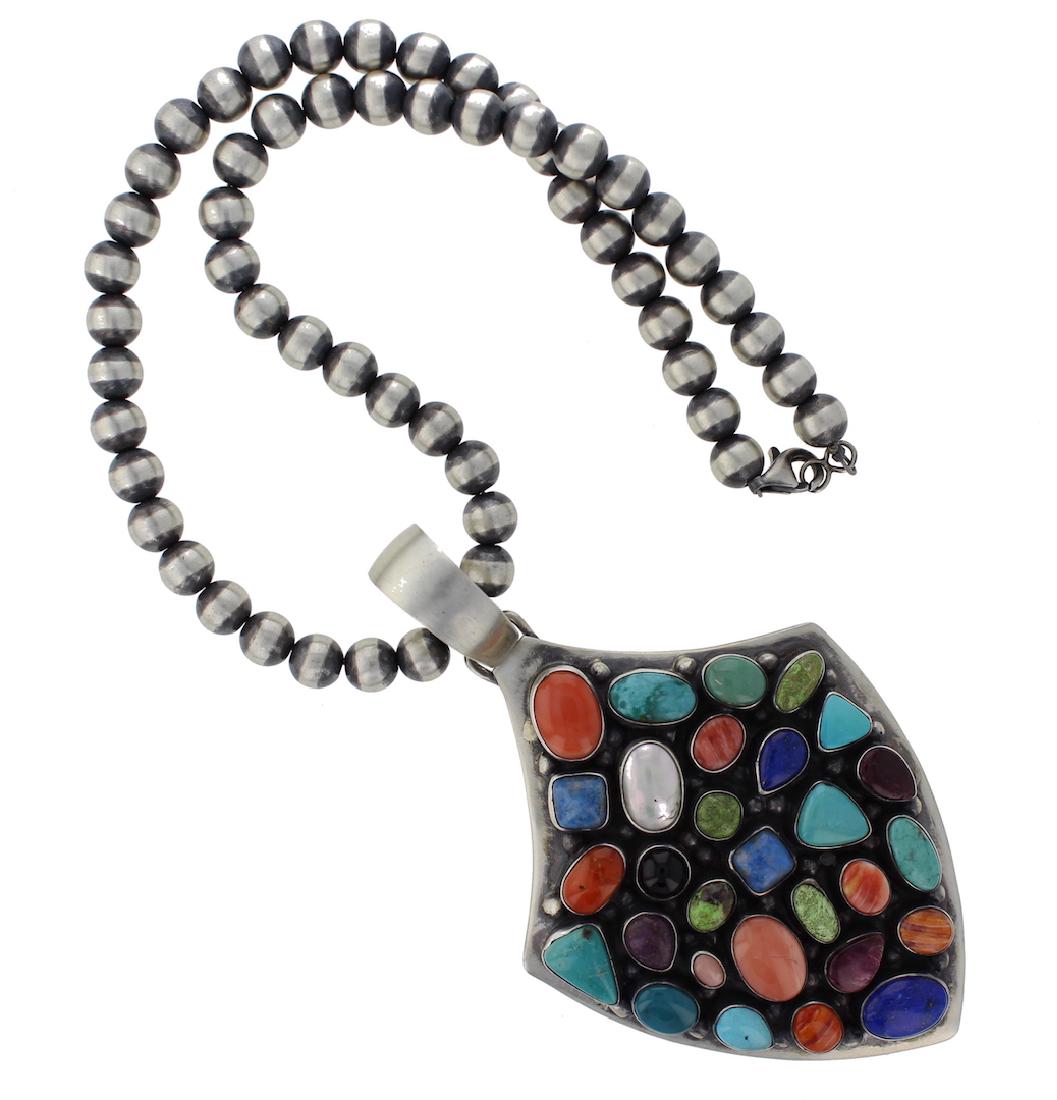 Sterling Silver Genuine Multi Stone Pendant & Oxidized (1 of 2)