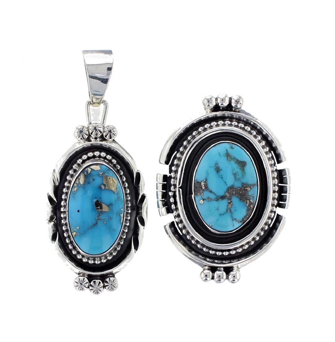 Sterling Silver Genuine Turquoise Contemporary Pendant (1 of 1)