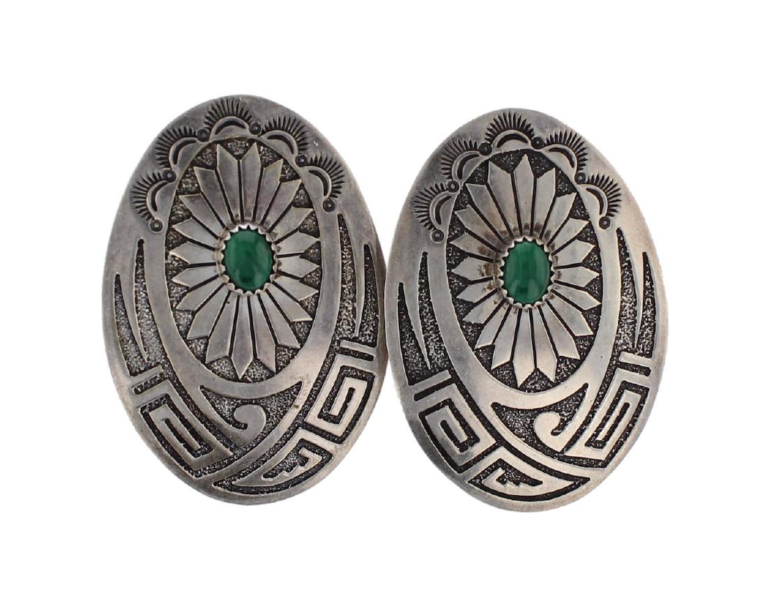 Sterling Silver Genuine Malachite Vintage Post Earrings (1 of 1)
