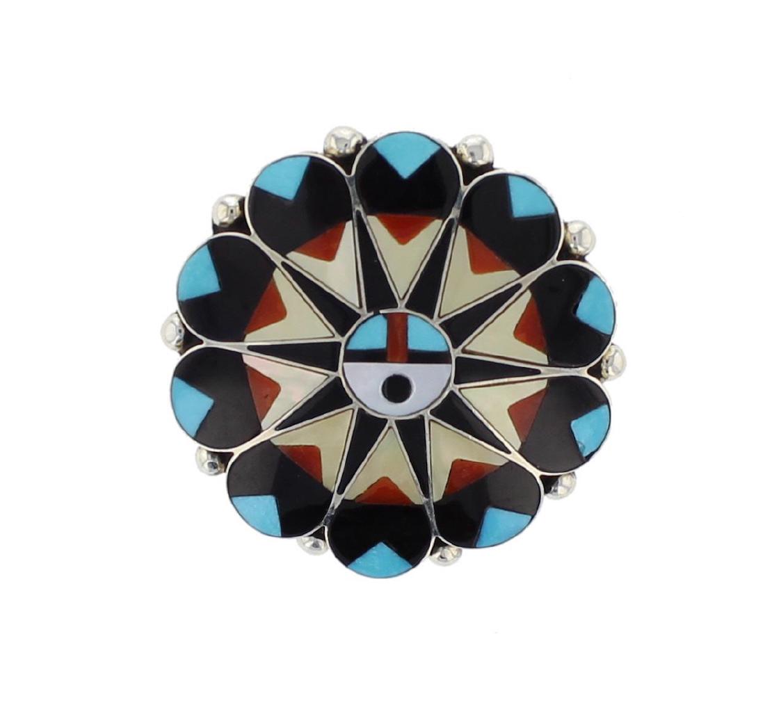 Sterling Silver Genuine Multi Stone Sun Face Pin Zuni (1 of 1)