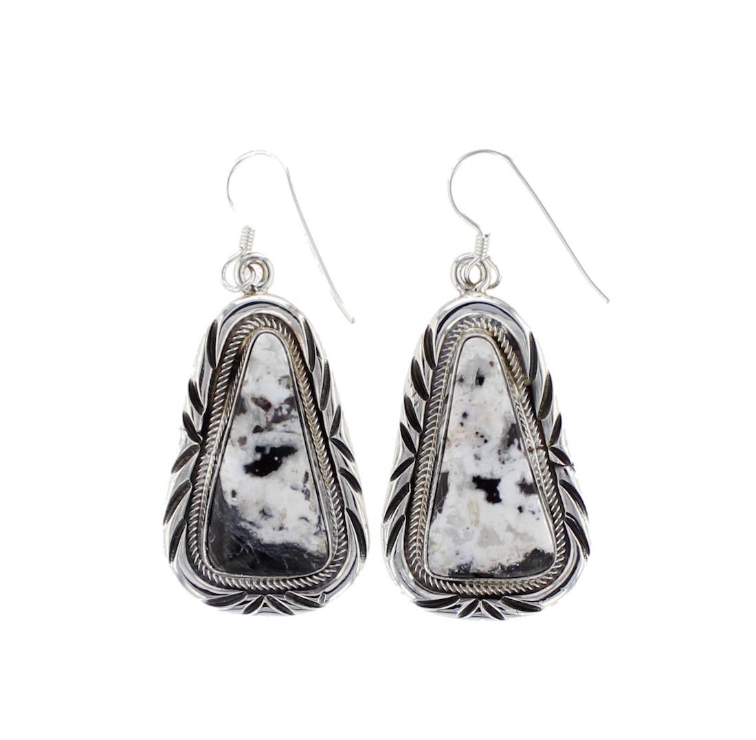 Sterling Silver Genuine White Buffalo Earrings Navajo (1 of 1)