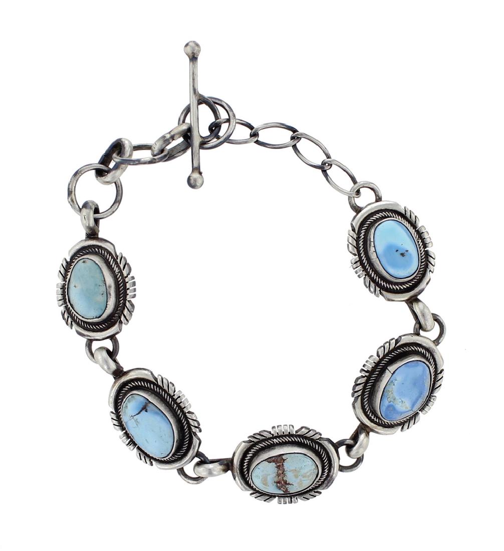 Sterling Silver Genuine Turquoise Link Bracelet Navajo (1 of 1)
