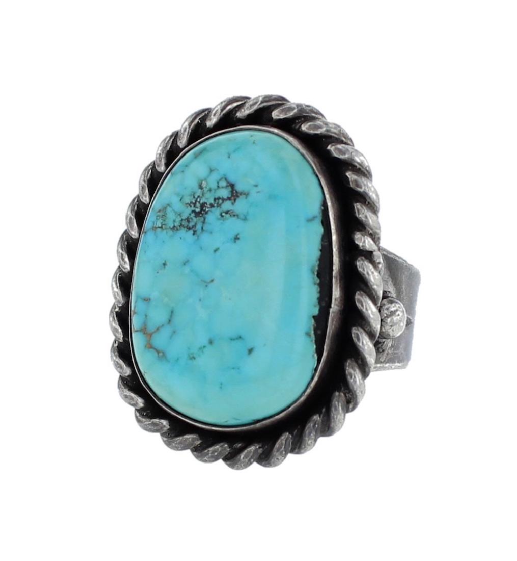 Sterling Silver Genuine Turquoise Vintage Old Pawn Ring (1 of 1)