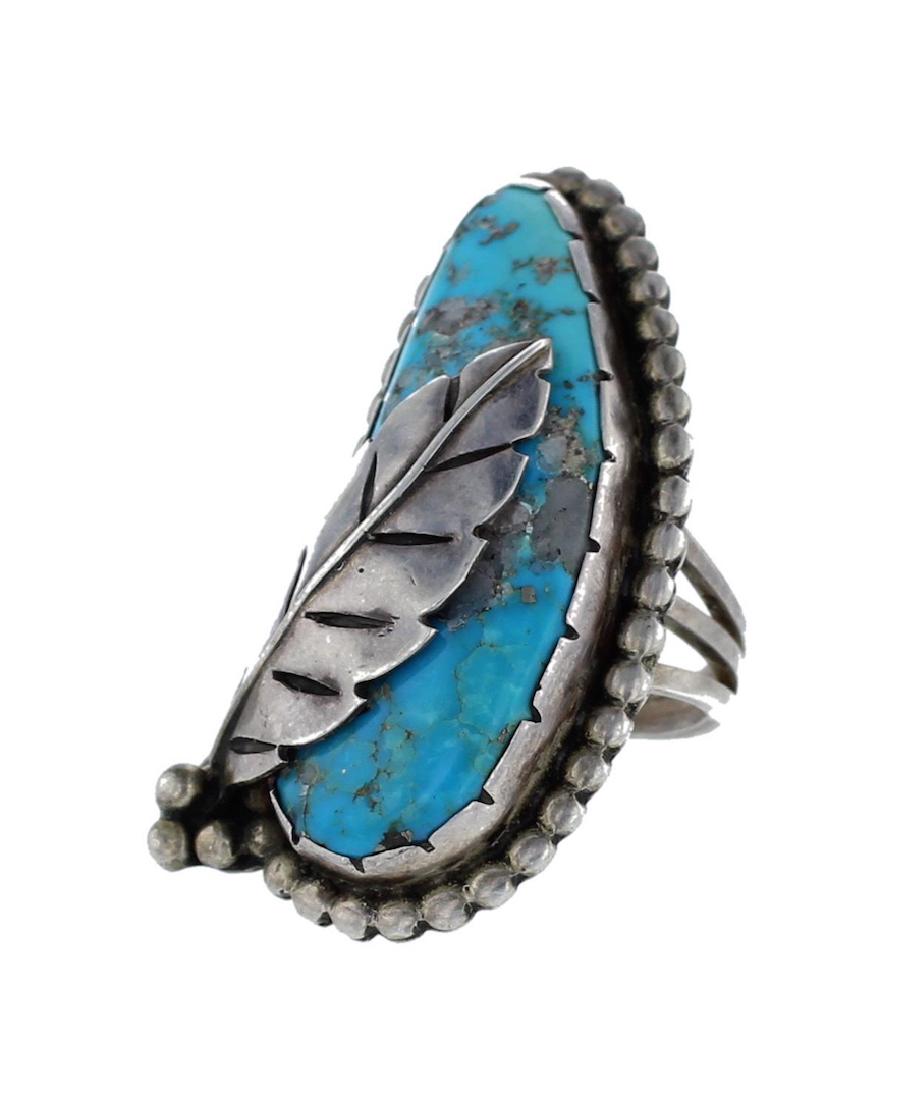 Sterling Silver Genuine Turquoise Vintage Leaf Ring (1 of 1)