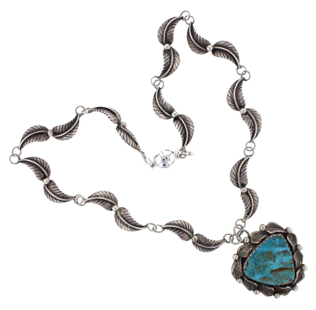 Sterling Silver Genuine Turquoise Vintage Leaf Necklace (1 of 2)