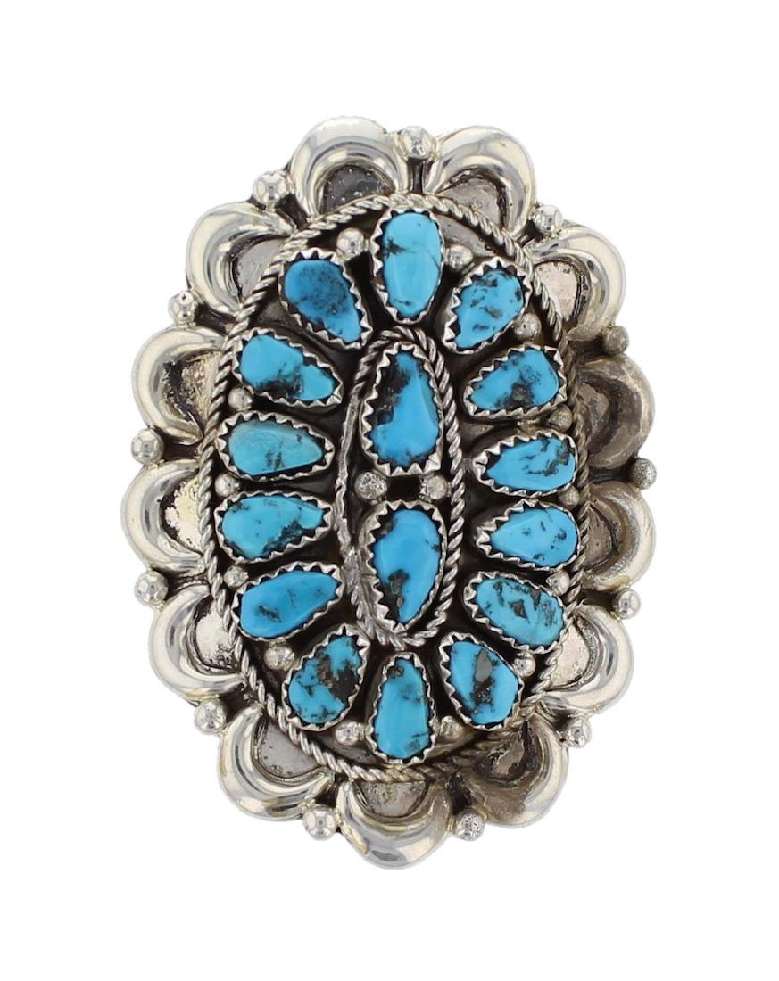 Sterling Silver Genuine Turquoise Cluster Ring Navajo (1 of 2)