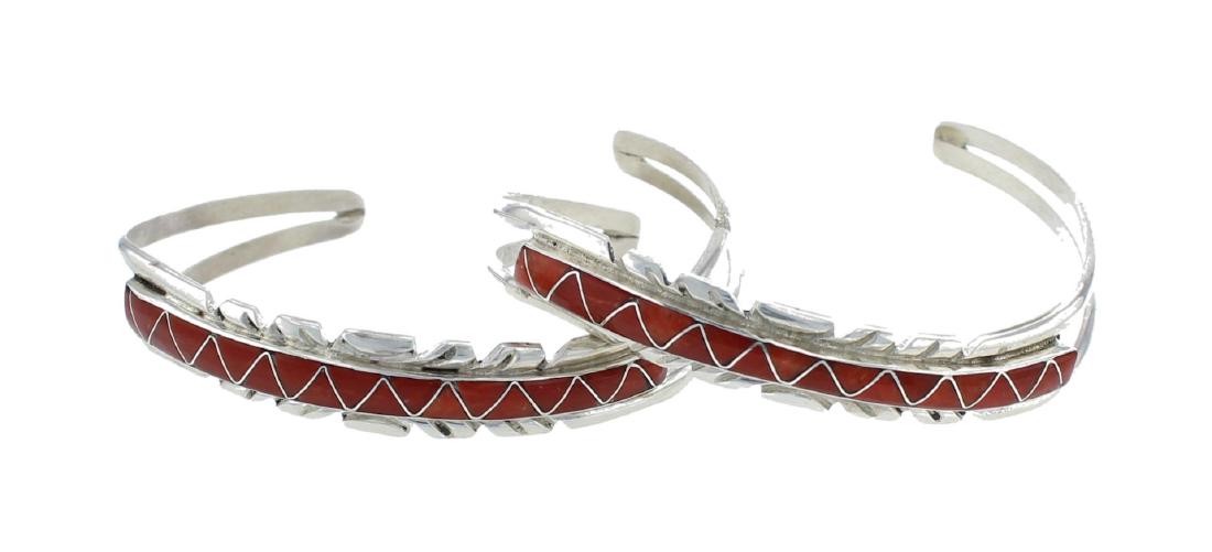 Sterling Silver Genuine Coral Inlay Bracelets Lot of 2 (1 of 1)