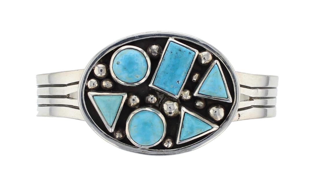 Sterling Silver Genuine Turquoise Bracelet Navajo: Sterling Silver Genuine Turquoise Bracelet Navajo Native American Southwest Indian Jewelry Signed Jb ||| Weight: 49 Grams, Size: 5.5" inner, 1.5" Gap, 7" Total