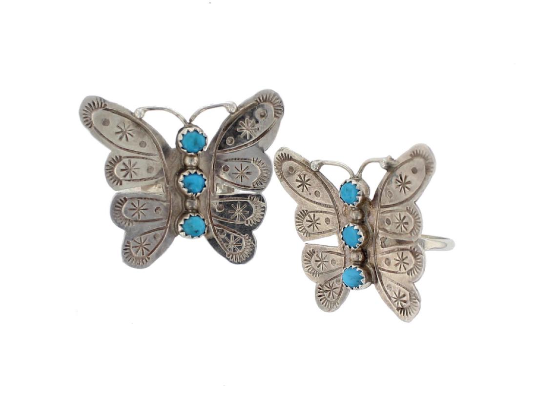 Sterling Silver Genuine Turquoise Butterfly Rings Set (1 of 1)
