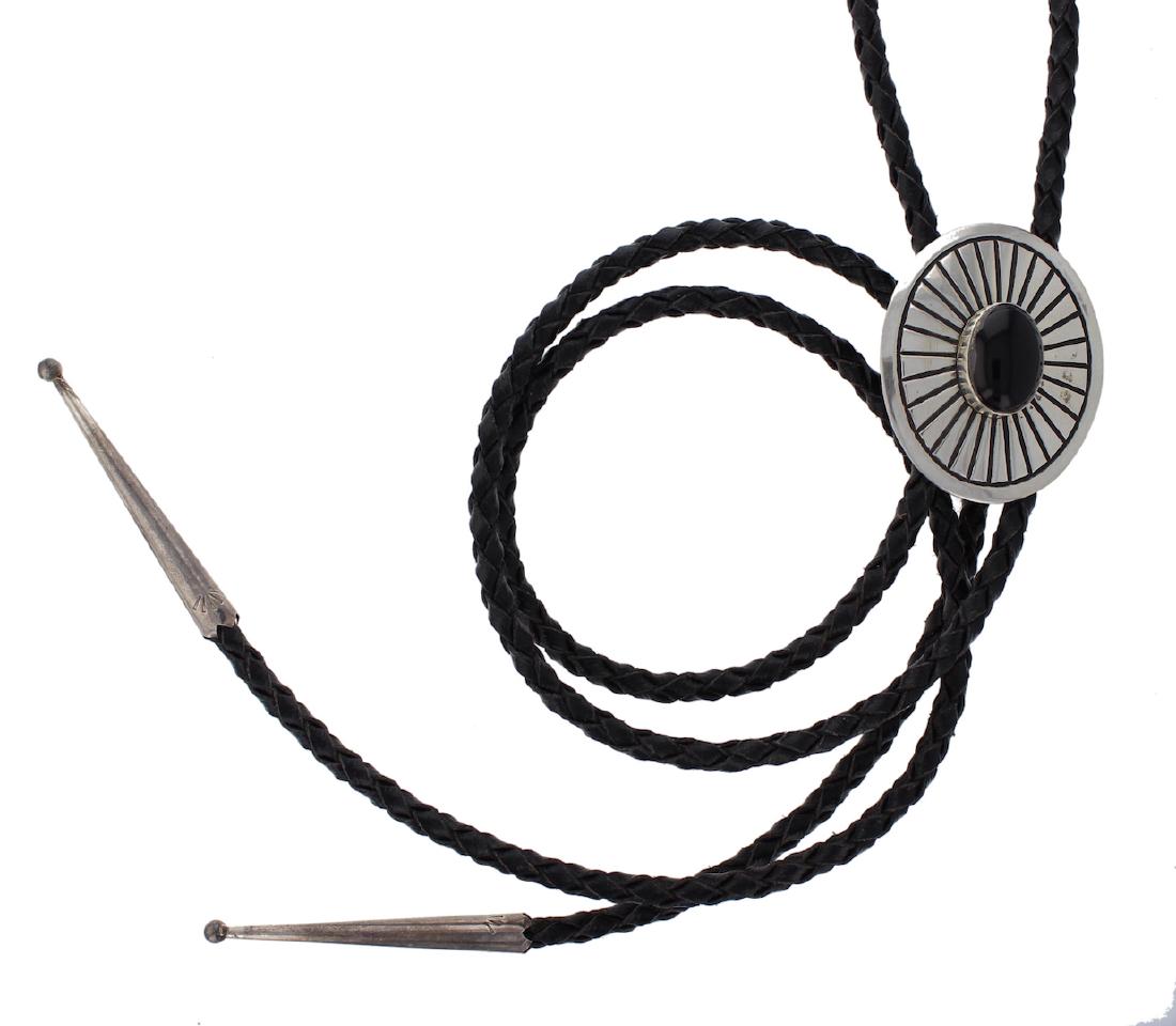 Sterling Silver Black Onyx Vintage Bolo Tie Navajo (1 of 1)