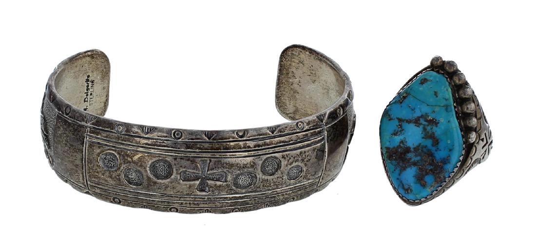Sterling Silver Antique Old Pawn Bracelet & Turquoise (1 of 2)