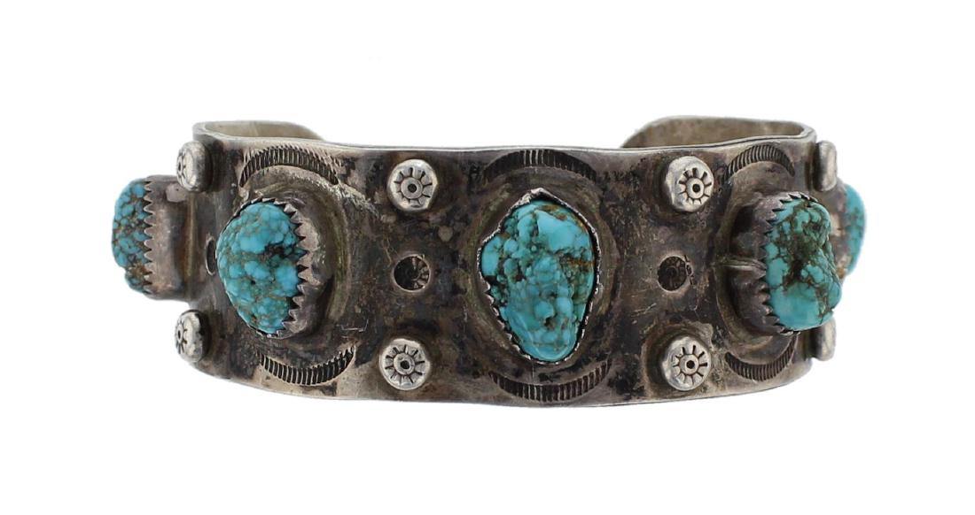 Sterling Silver Genuine Turquoise Antique Nugget (1 of 1)