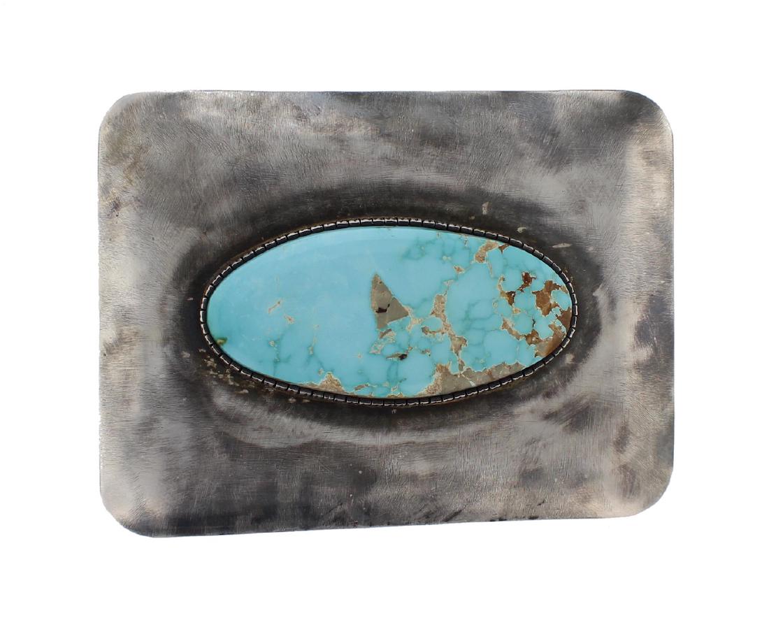 Sterling Silver Genuine Turquoise Vintage Belt Buckle (1 of 2)