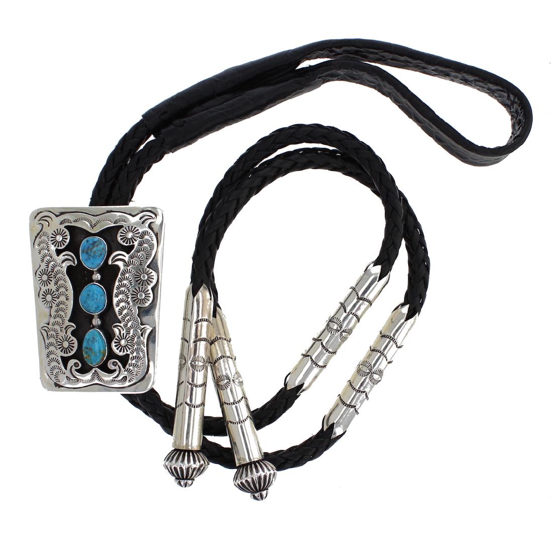 Sterling Silver Genuine Turquoise Shadow Box Bolo Tie (1 of 1)