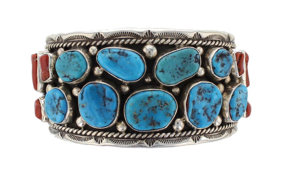 Sterling Silver Genuine Turquoise & Coral Old Pawn (1 of 2)