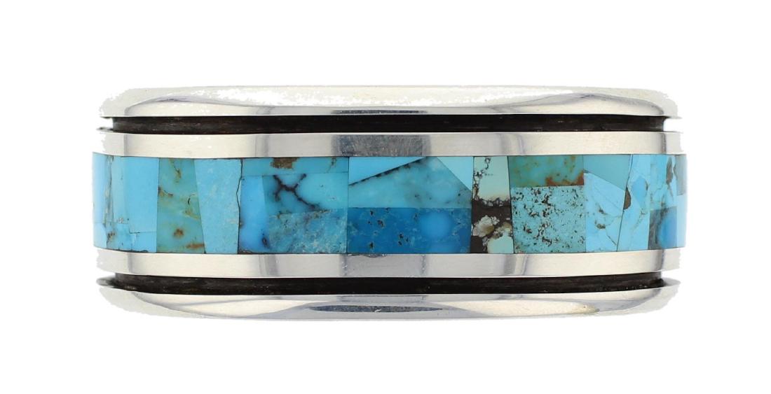 Sterling Silver Genuine Turquoise Mosaic Inlay Bracelet (1 of 2)