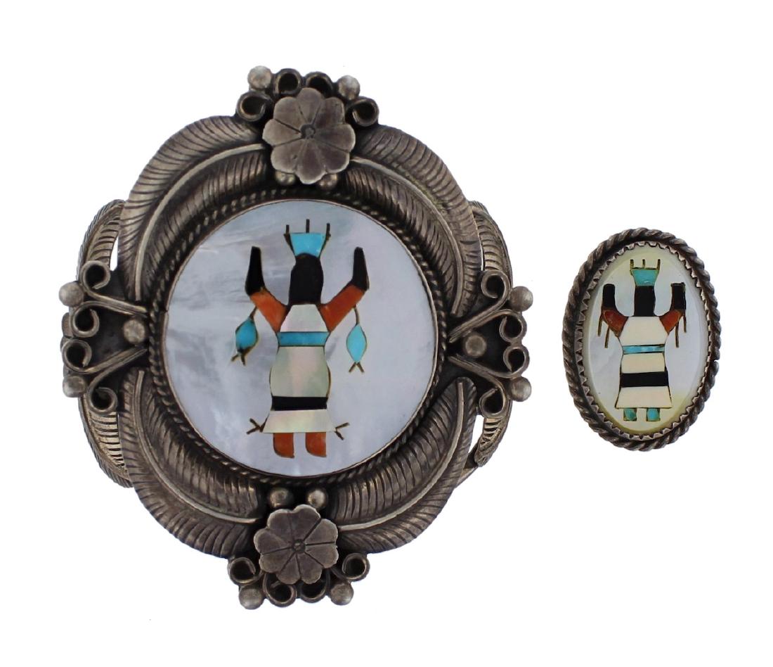 Sterling Silver Genuine Multi Stone Inlay Vintage Old (1 of 2)