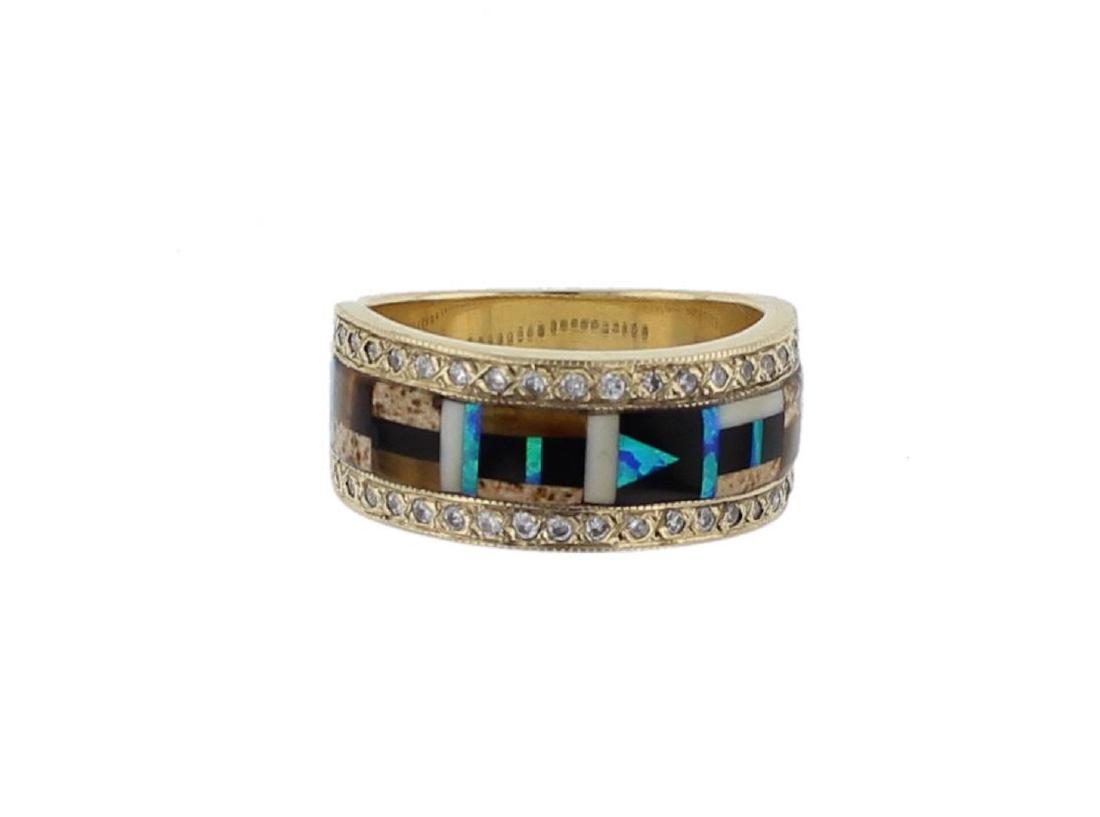 14K Gold Genuine Multi Stone Masterpiece Inlay Ring (1 of 3)