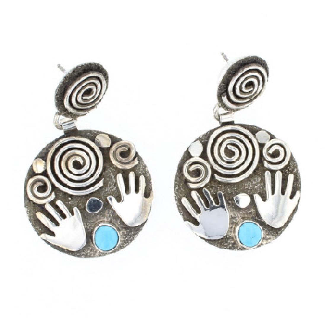 Sterling Silver Genuine Turquoise Earrings Navajo (1 of 2)