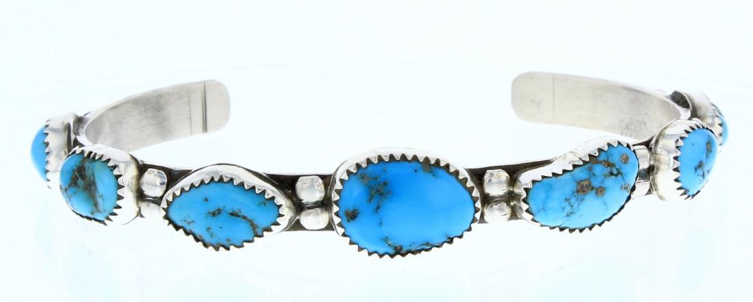 Sterling Silver Genuine Turquoise Bracelet Navajo (1 of 2)