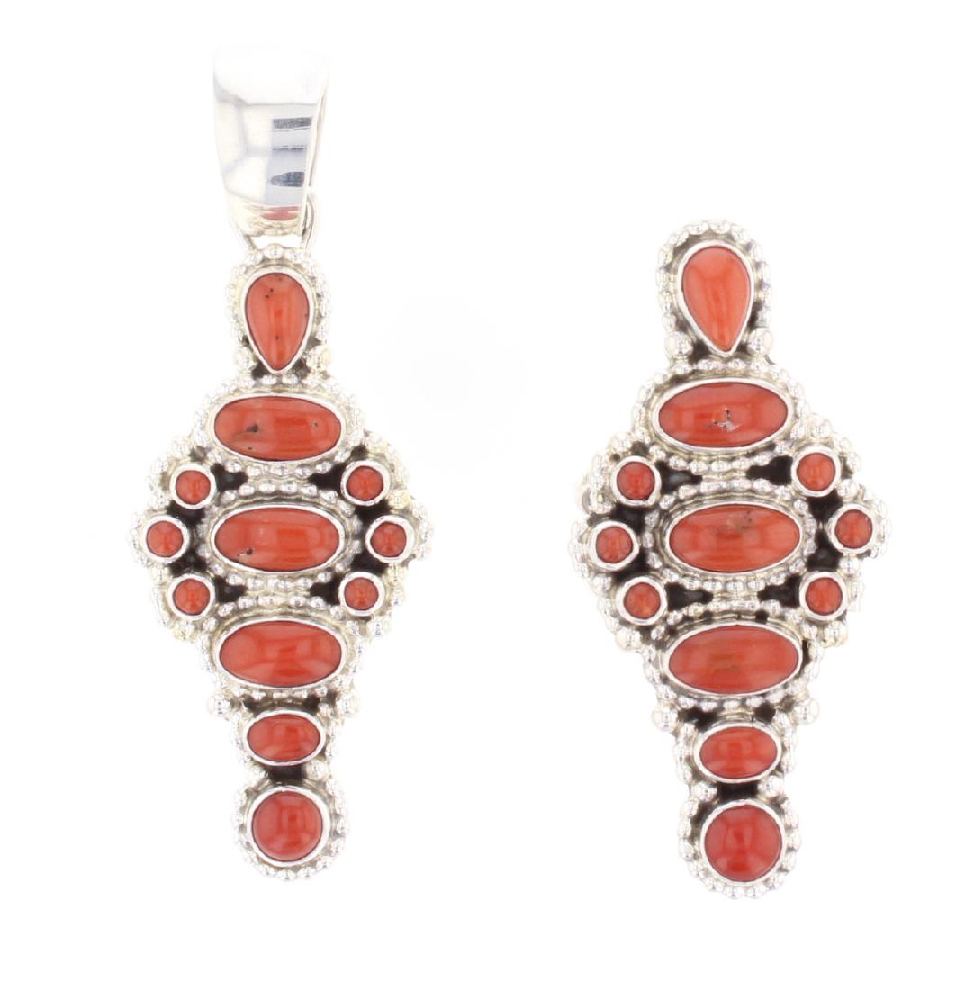 Sterling Silver Genuine Mediterranean Coral Pendant & (1 of 2)