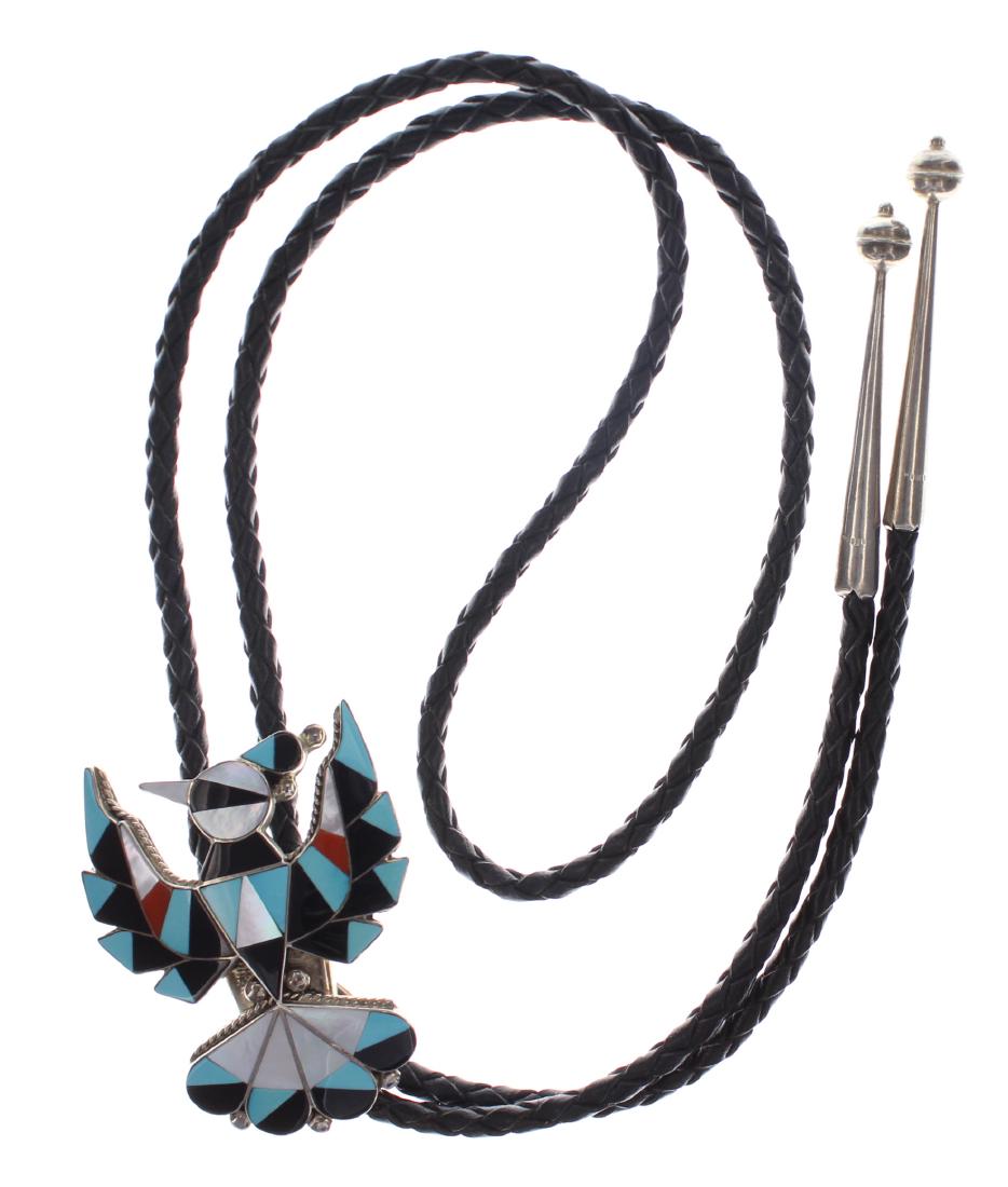 Sterling Silver Genuine Multi Stone Inlay Bolo Tie (1 of 2)