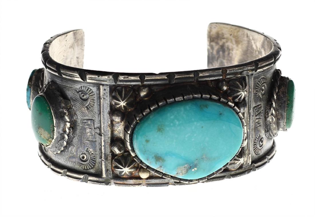 Sterling Silver Genuine Turquoise Vintage Bracelet (1 of 3)