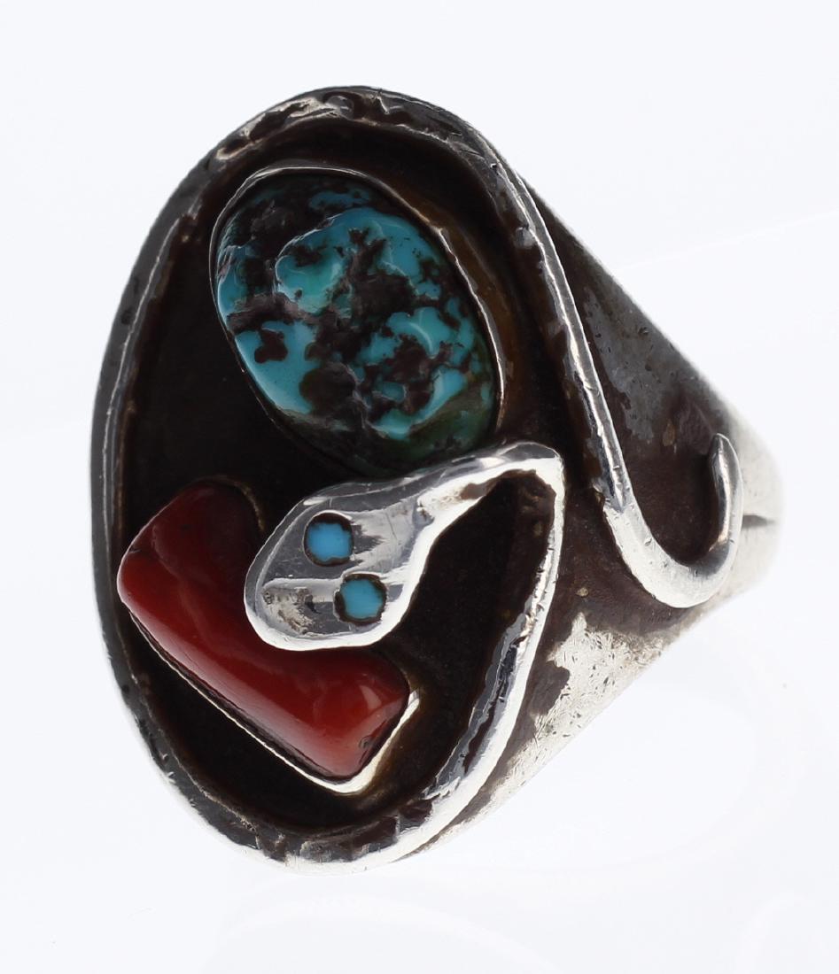 Sterling Silver Genuine Turquoise & Coral Vintage Snake (1 of 3)