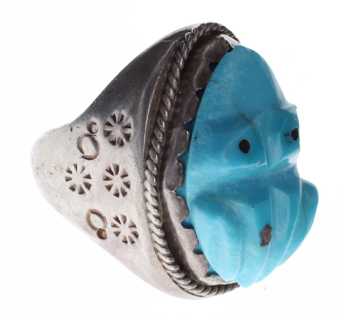 Sterling Silver Genuine Turquoise Vintage Hand Carved (1 of 4)