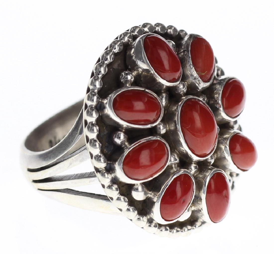 Sterling Silver Genuine Mediterranean Coral Ring Navajo (1 of 3)