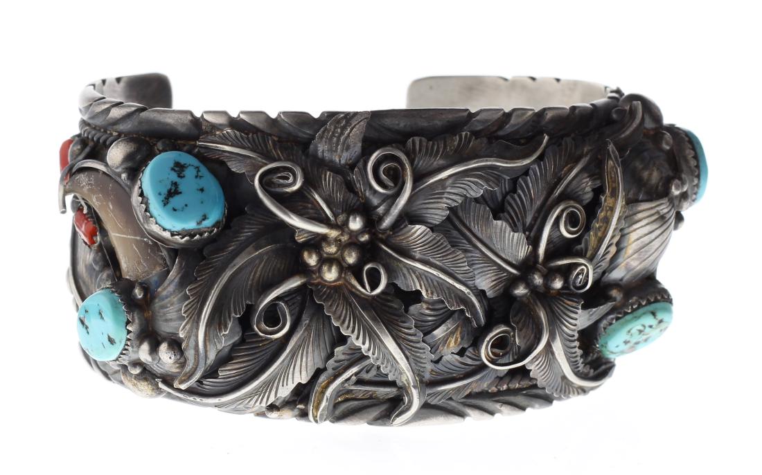 Sterling Silver Genuine Turquoise & Coral Bear Claw (1 of 5)