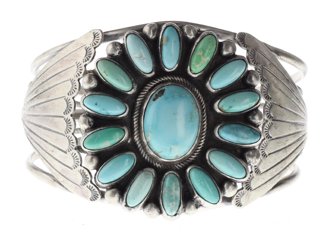 Sterling Silver Genuine Turquoise Vintage Bracelet (1 of 3)