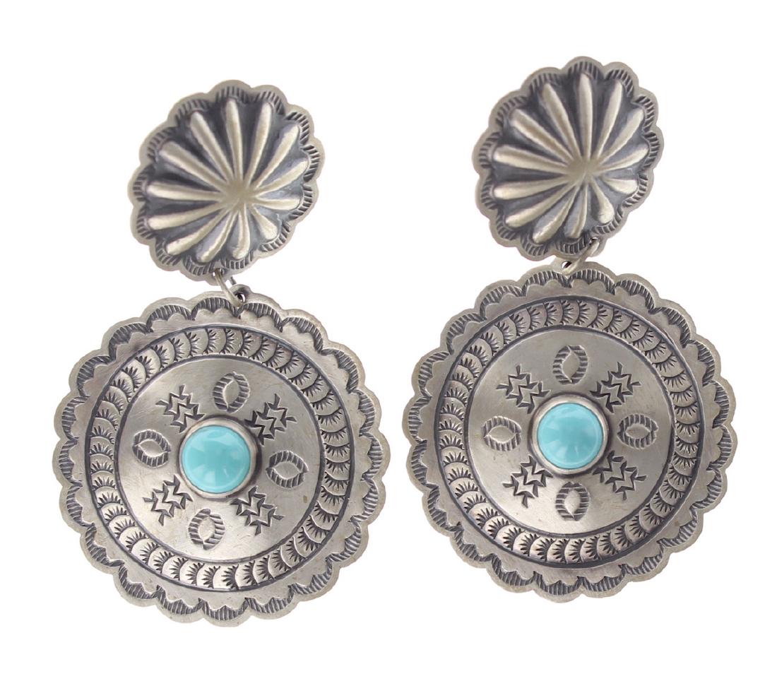 Sterling Silver Genuine Turquoise Post Earrings Navajo (1 of 2)