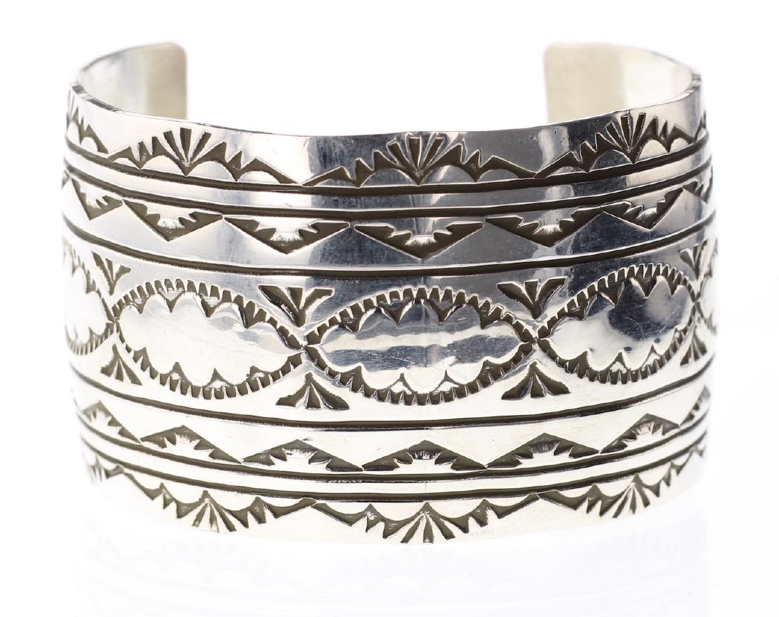 Sterling Silver Heavy Stamp Bracelet Navajo Native (1 of 3)