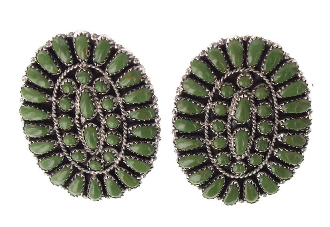 Sterling Silver Genuine Turquoise Cluster Post Earrings (1 of 2)