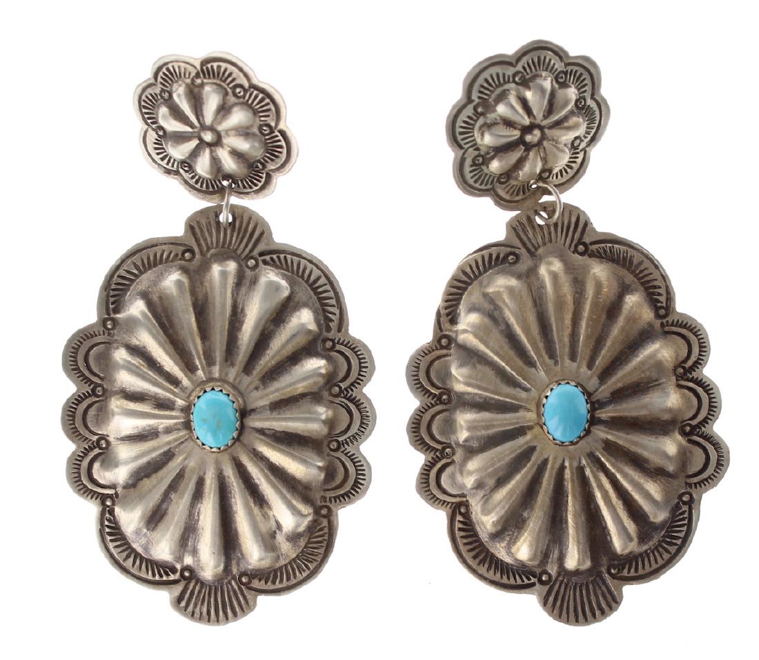 Sterling Silver Genuine Turquoise Earrings Navajo (1 of 2)