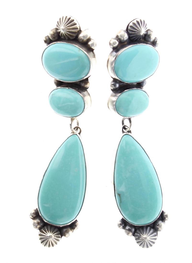 Sterling Silver Genuine Turquoise Earrings Navajo (1 of 3)