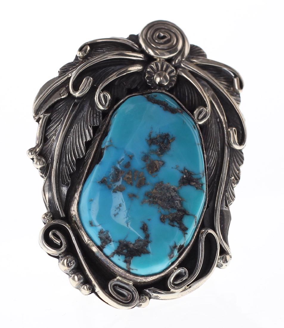 Sterling Silver Genuine Turquoise Leaf Ring Navajo (1 of 3)