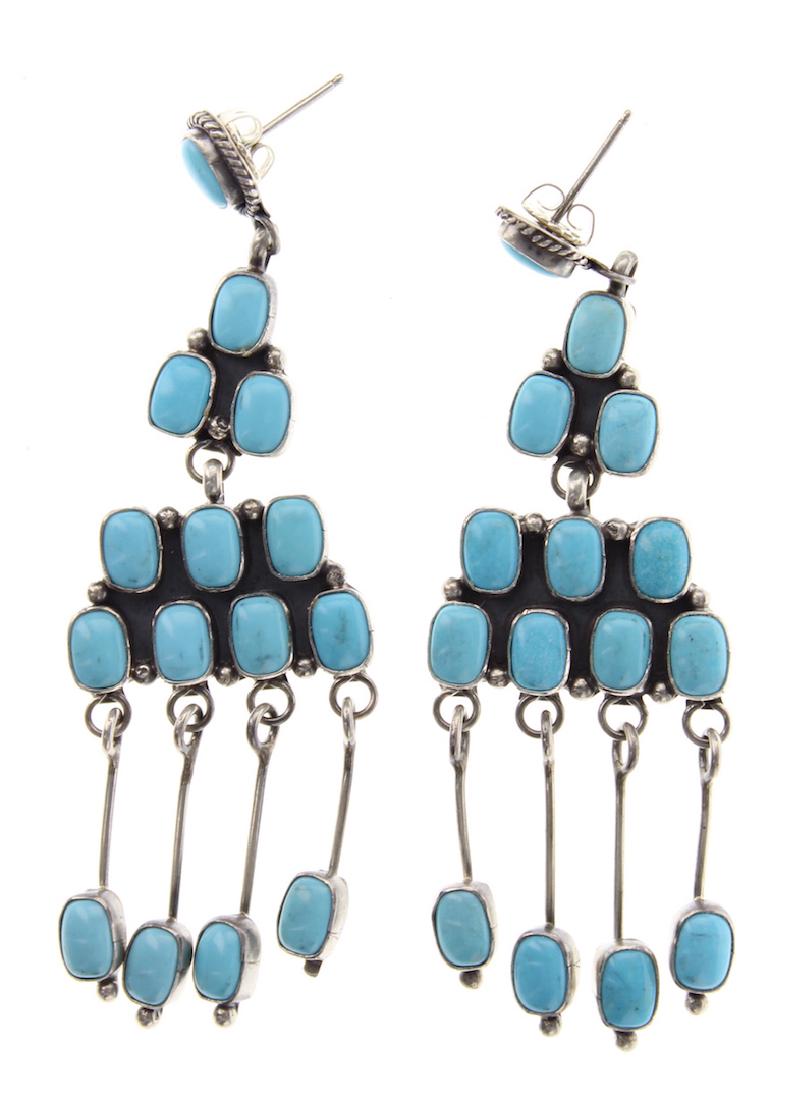 Sterling Silver Genuine Turquoise Chandelier Earrings (1 of 2)