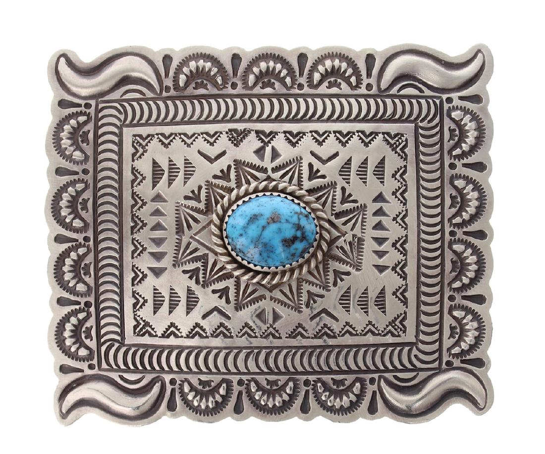 Sterling Silver Genuine Turquoise Belt Buckle Navajo (1 of 2)