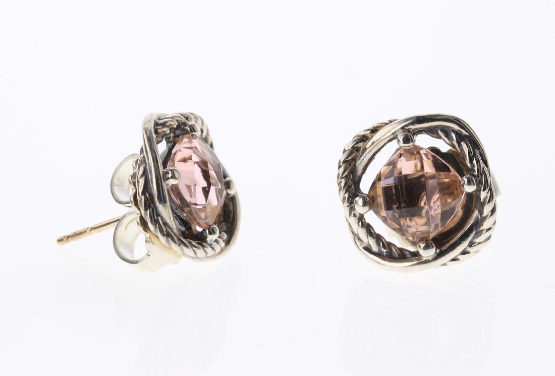 David Yurman Sterling Silver Vintage Tourmaline: David Yurman Sterling Silver Vintage Tourmaline Earrings ||| Weight: 4 GramsEarrings: 13mm Width, 7mm x 7mm stone (for both)