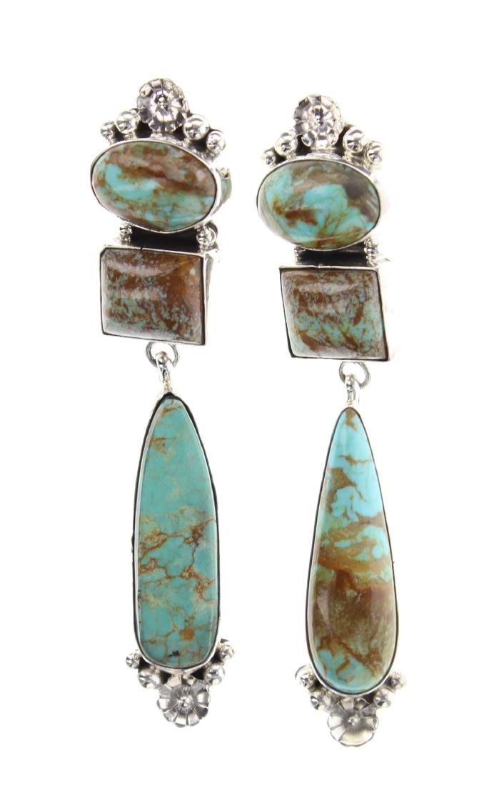 Sterling Silver Genuine Turquoise Contemporary Earrings (1 of 2)